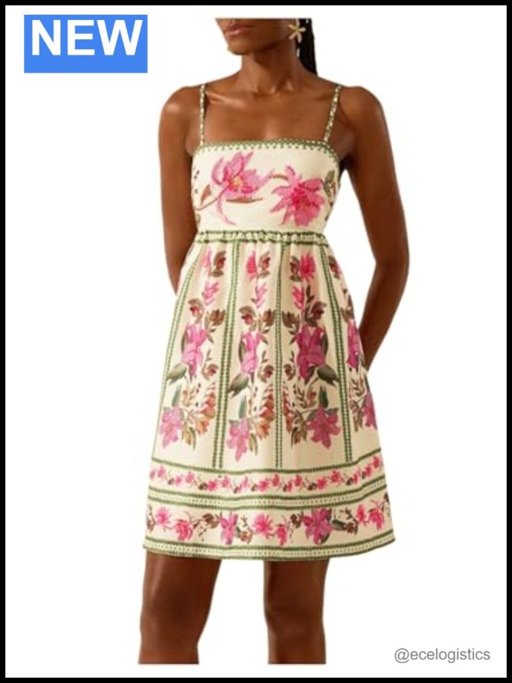 Floral Print Cami Dress Spaghetti Strap A Line Flared Flowy Short Summer